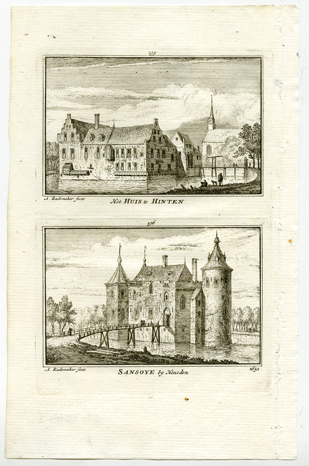 , Antique Print-TOWN VIEWS-HINTHAM-SANSOYE CASTLE-NETHERLANDS-Rademaker-1792, Pictura Antique Prints