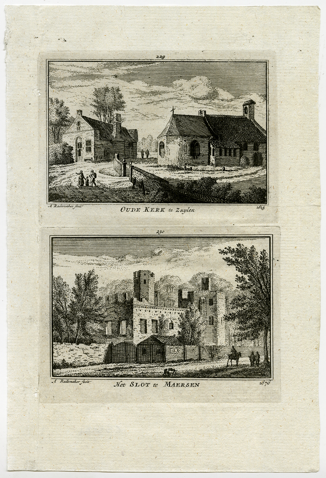 Cb5561 416x610 Antique Print-TOWN VIEWS-MAARSEN CASTLE-ZUILEN-NETHERLANDS-Rademaker-1792