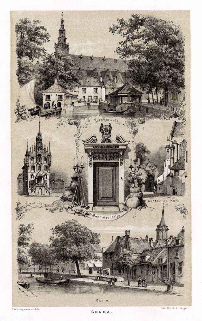 , Antique Prints-GOUDA-CASTLE-NETHERLANDS-Craandijk-1888, Pictura Antique Prints
