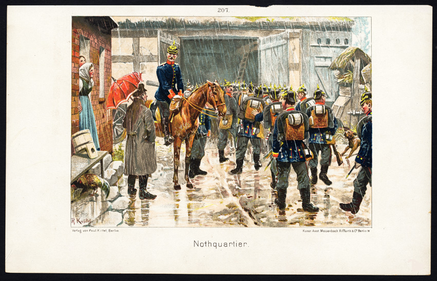 , Antique Print-MILITARY-GERMAN-INFANTRY-QUARTER-RAIN-Knotel-1925, Pictura Antique Prints
