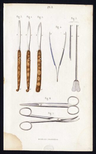 Antique Print-SURGICAL INSTRUMENT-SCALPEL-INCISION-SCISSORS-Bernard-Davesne-1846