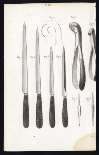 2 Antique Prints-SURGICAL INSTRUMENT-AMPUTATION-SAW-KNIFE-Bernard-Davesne-1846