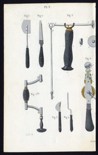2 Antique Prints-SURGICAL INSTRUMENT-RESECTION-SAW-CAUTERY-Bernard-Davesne-1846