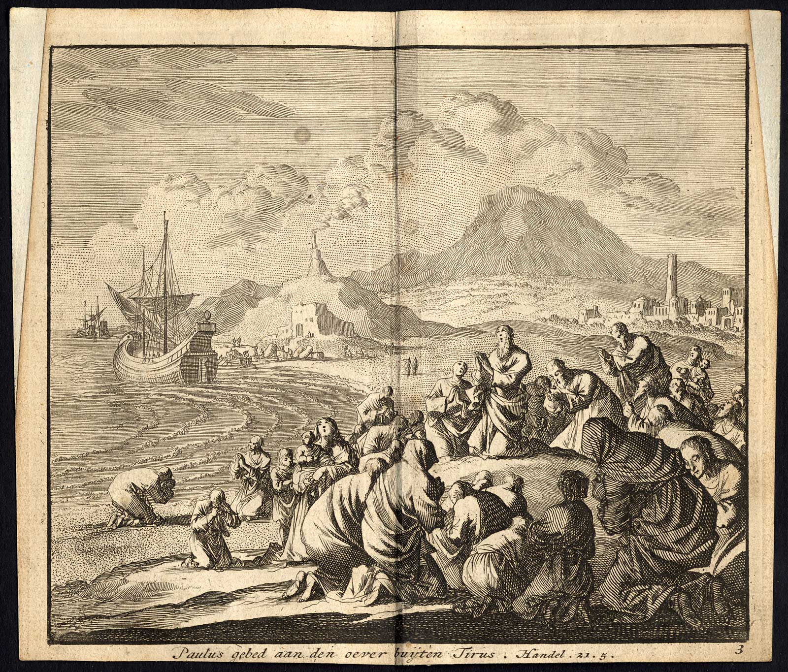 , Antique Print-PRAYER-SEA-CITY-PAUL-APOSTLE-BOAT-TIRUS-Pl. 3-Luyken-1740, Pictura Antique Prints