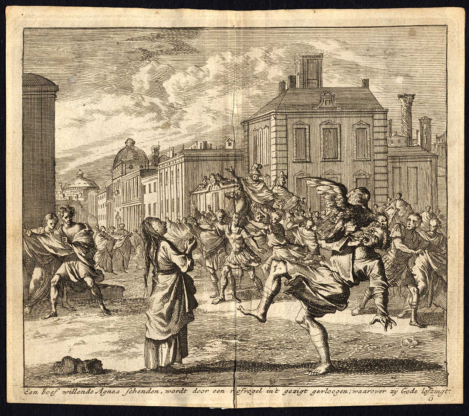 , Antique Print-BIRD OF PREY-CITY-AGNES-ATTACKER-Pl. 6-Luyken-1740, Pictura Antique Prints
