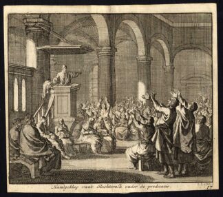 Antique Print-SERMON-PREACHER-CLAPPING-DISRESPECT-Pl. 17-Luyken-1740