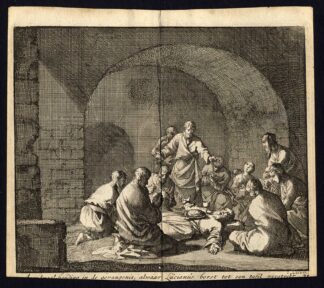 Antique Print-JAIL-MEAL-TABLE-WINE-LUCIANUS-SUPPER-Pl. 21-Luyken-1740