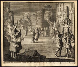 Antique Print-BURNING-RESIN-CHRISTIAN-SENTENCE-Pl. 46-Luyken-1740