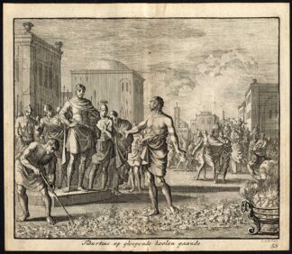 Antique Print-TIBURTIUS-HOT COAL-WALKING-Pl. 55-Luyken-1740