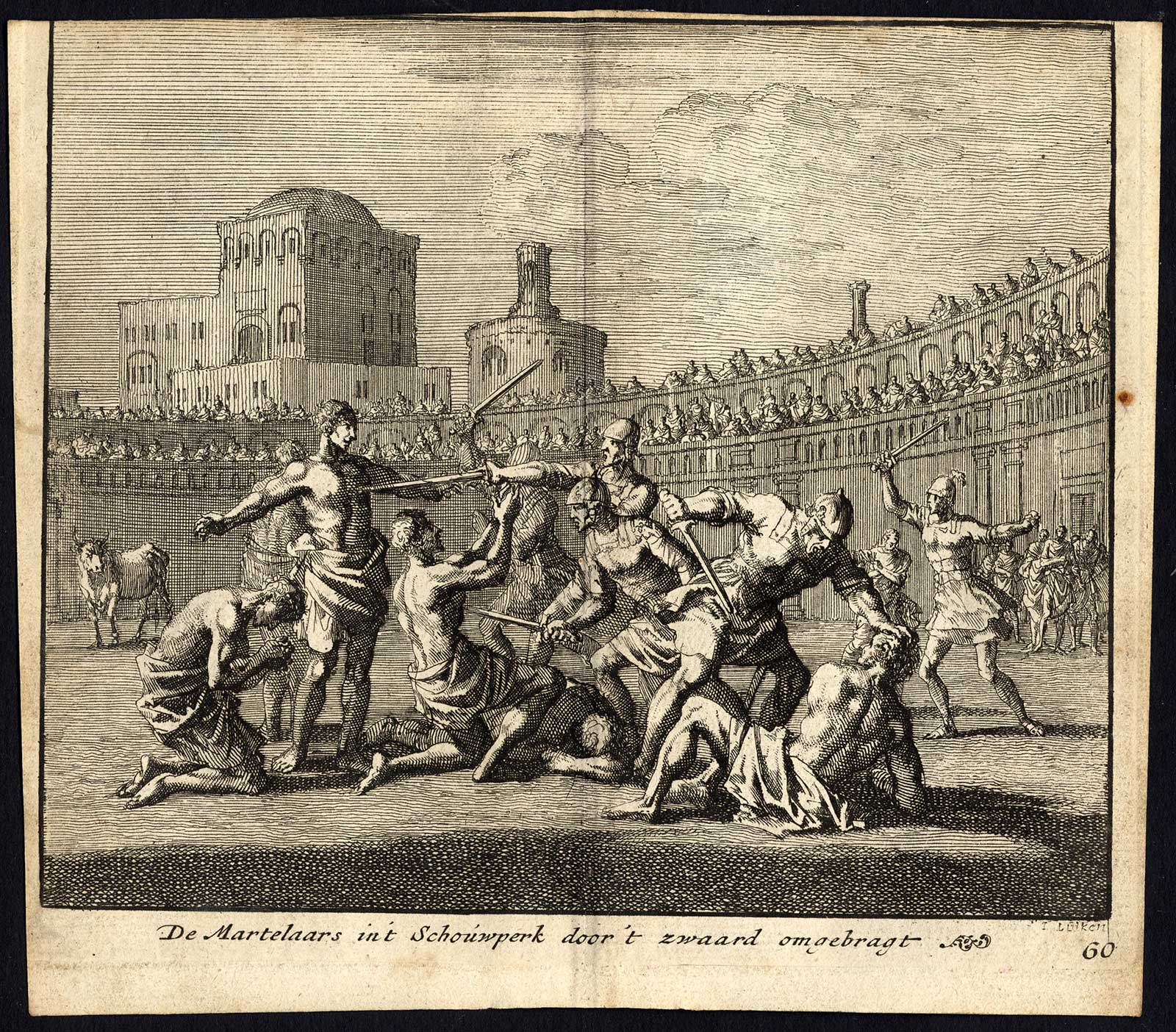 , Antique Print-MARTYR-MUDERED-SWORD-CIRCUS-Pl. 60-Luyken-1740, Pictura Antique Prints