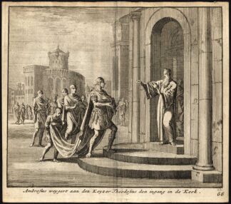 Antique Print-THEODOSIUS-REFUSAL-ENTRANCE-CHURCH-AMBROSIUS-Pl. 68-Luyken-1740