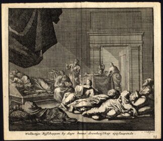 Antique Print-BISHOP-HANGOVER-DRUNK-Pl. 76-Luyken-1740