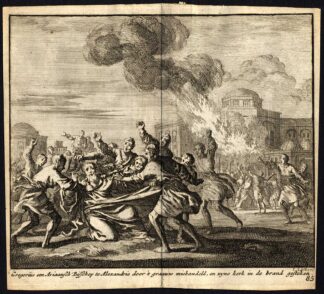 Antique Print-BISHOP-ARYAN-CHURCH-BURNING-ATTACK-Pl. 85-Luyken-1740