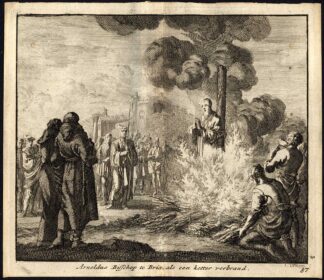 Antique Print-ARNOLD-HERETIC-BURNING-STAKE-Pl. 87-Luyken-1740