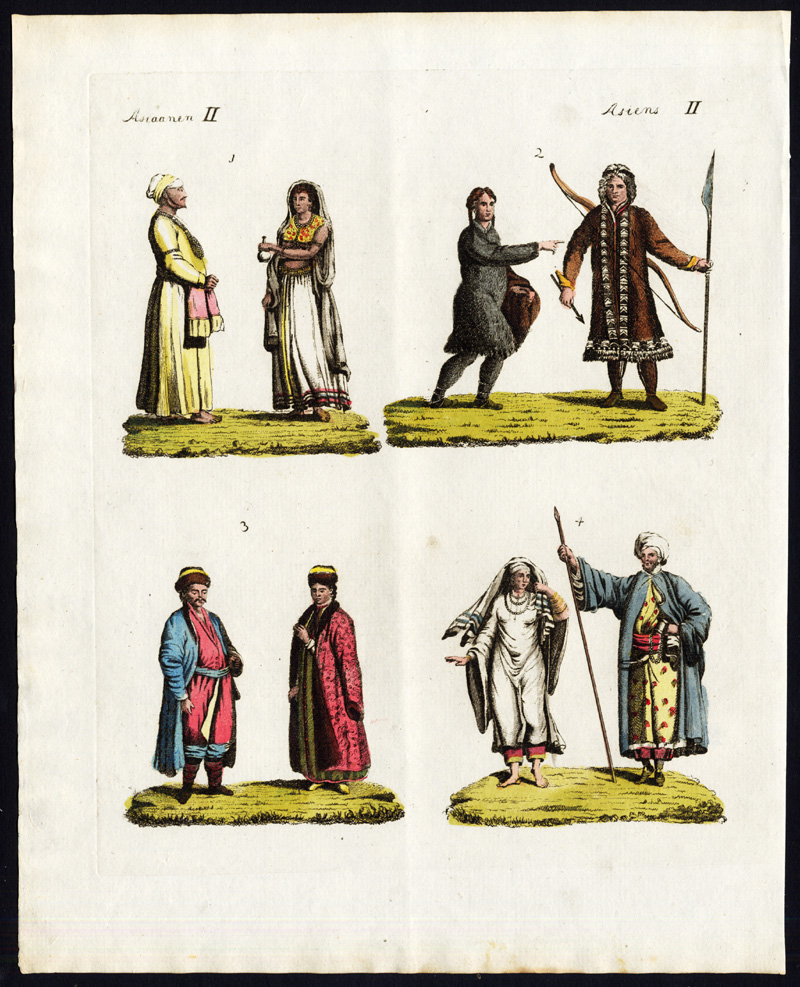 , Antique Print-COSTUME-INDONESIA-SIBERIA-KALMYKIA-ARABIA-RUSSIA-Bertuch-1800, Pictura Antique Prints