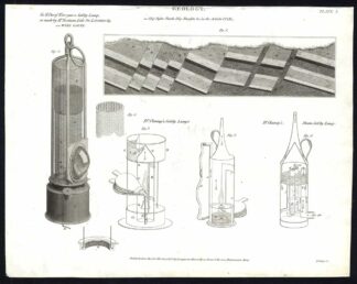 Antique print-NATURAL HISTORY-LAMP-MINING-SAFETY-STEAM-WIRE GAUZE-Rees-1820