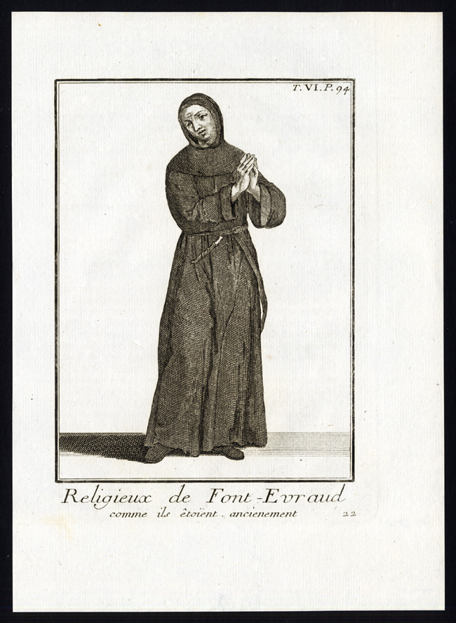 , 6 Antique Religious Prints-NUN-ABBEY-FONTEVRAUD-FONTEVRAULT-FRANCE-Helyot-1792, Pictura Antique Prints
