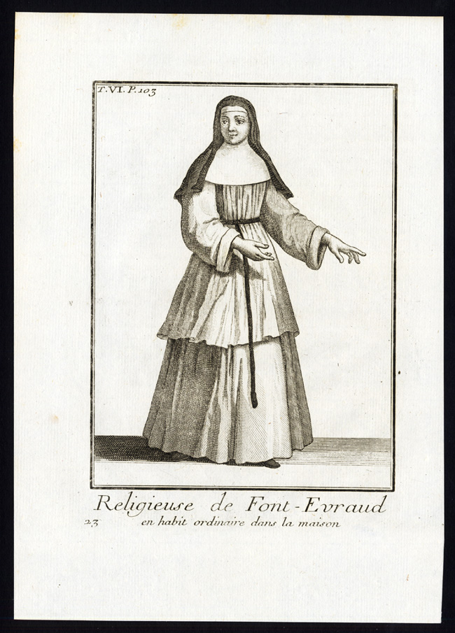 , 6 Antique Religious Prints-NUN-ABBEY-FONTEVRAUD-FONTEVRAULT-FRANCE-Helyot-1792, Pictura Antique Prints