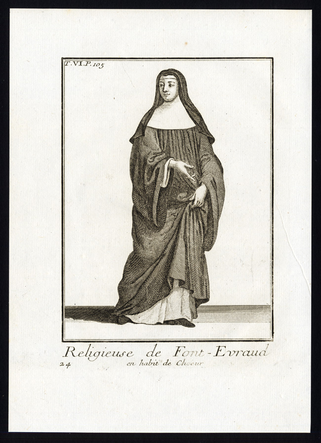 , 6 Antique Religious Prints-NUN-ABBEY-FONTEVRAUD-FONTEVRAULT-FRANCE-Helyot-1792, Pictura Antique Prints