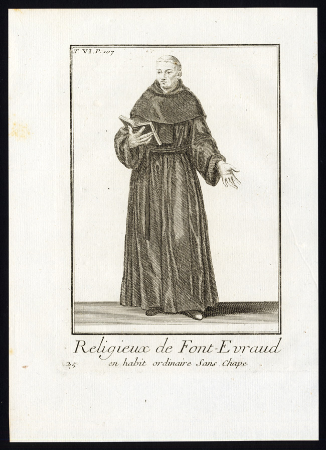 , 6 Antique Religious Prints-NUN-ABBEY-FONTEVRAUD-FONTEVRAULT-FRANCE-Helyot-1792, Pictura Antique Prints