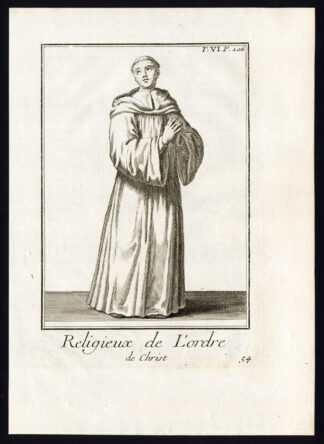 Antique Religious Print-ORDER OF CHRIST-MONK-Helyot-1792