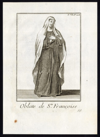 Antique Religious Print-OBLATE OF SAINT FRANCES OF ROME-ITALY-Helyot-1792
