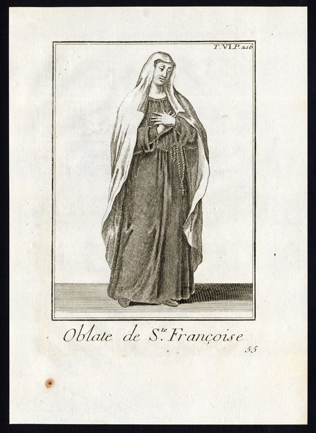 , Antique Religious Print-OBLATE OF SAINT FRANCES OF ROME-ITALY-Helyot-1792, Pictura Antique Prints