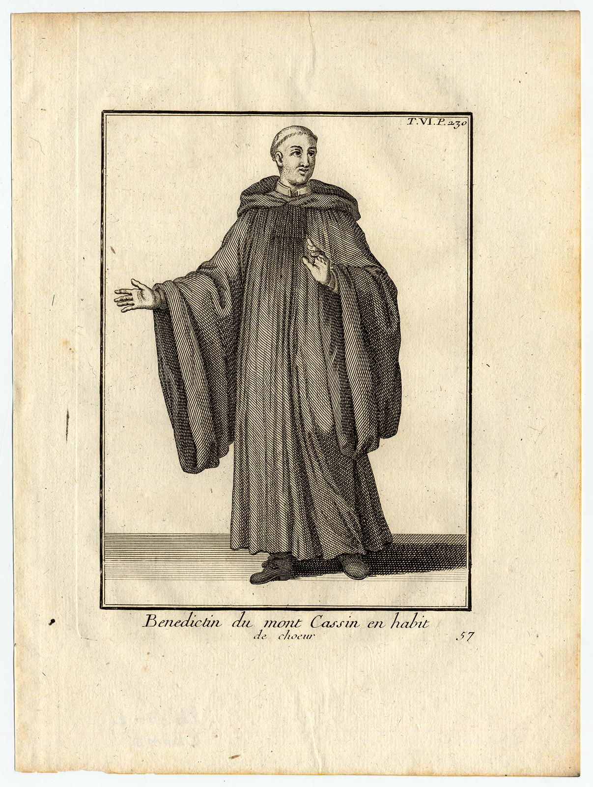 , 4 Antique Religious Prints-BENEDICTINE MONK-MONTECASSINO-ABBEY-ITALY-Helyot-1792, Pictura Antique Prints