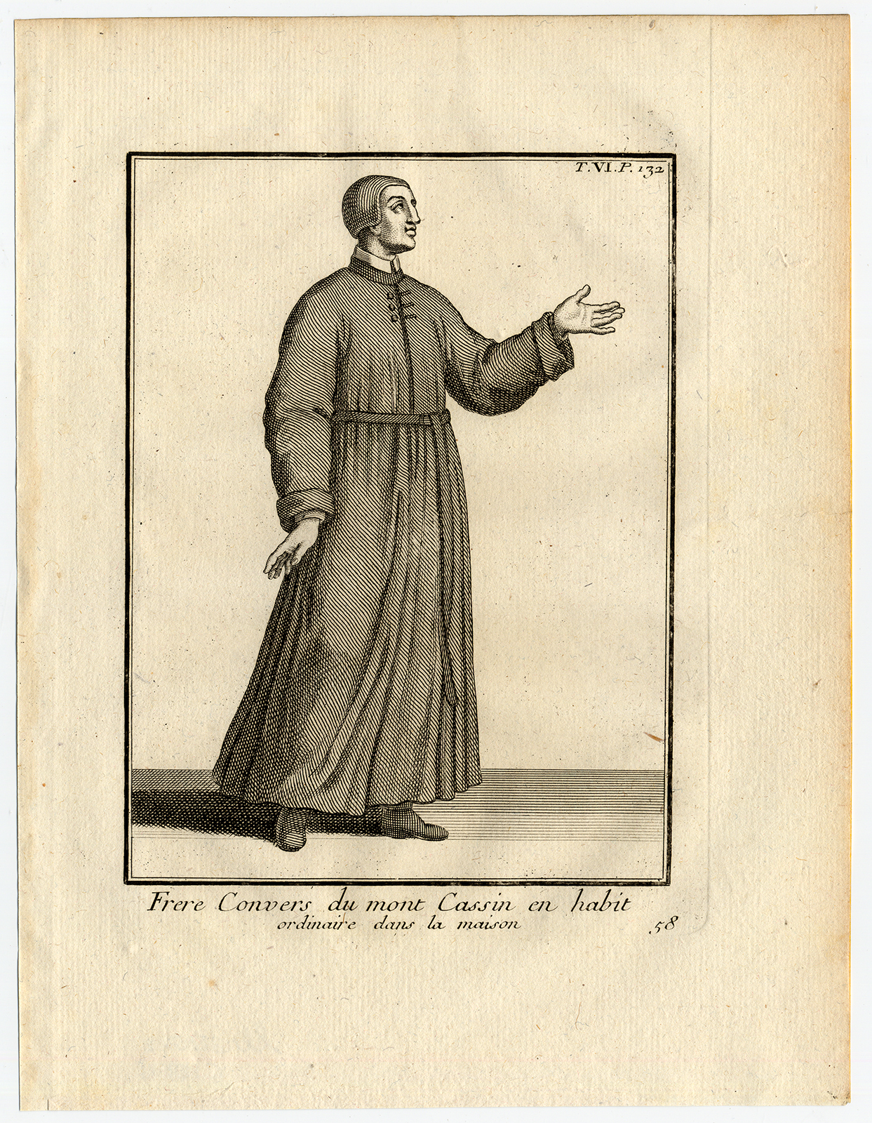 , 4 Antique Religious Prints-BENEDICTINE MONK-MONTECASSINO-ABBEY-ITALY-Helyot-1792, Pictura Antique Prints