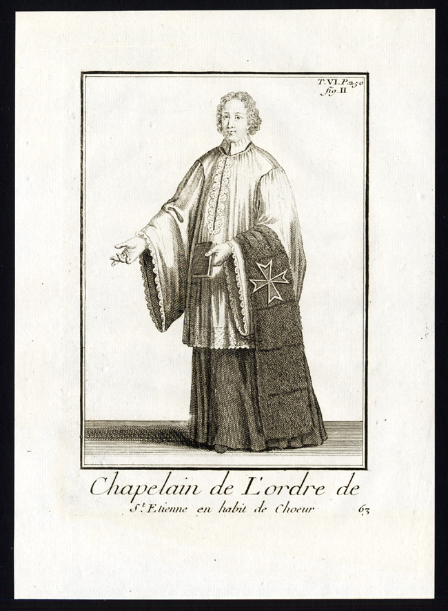 , 5 Antique Religious Prints-KNIGHT-ORDER OF SAINT STEPHEN-ST ETIENNE-Helyot-1792, Pictura Antique Prints