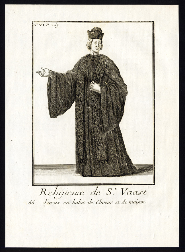 , 3 Antique Religious Prints-KNIGHT-ORDER OF SAINT VAAST-Helyot-1792, Pictura Antique Prints