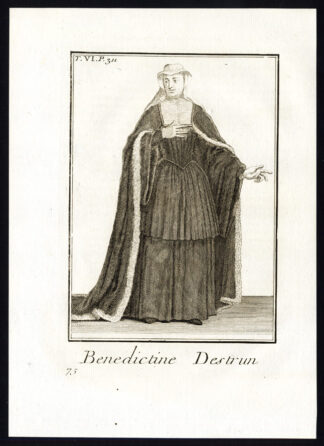 Antique Religious Print-BENEDICTINE-ESTRUN-NUN-MONASTERY-FRANCE-Helyot-1792