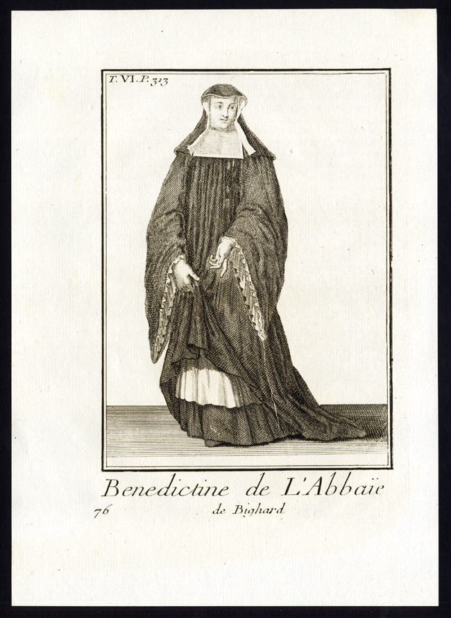 , Antique Religious Print-BENEDICTINE-BIGARD-NUN-MONASTERY-FRANCE-Helyot-1792, Pictura Antique Prints