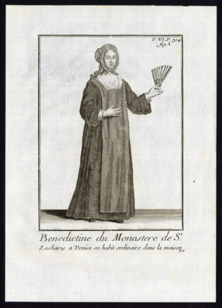 2 Antique Religious Prints-BENEDICTINE-ST ZACHARY-MONASTERY-VENICE-Helyot-1792
