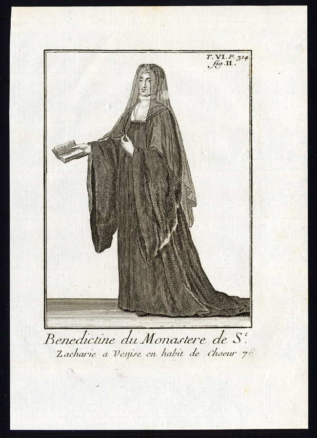 , 2 Antique Religious Prints-BENEDICTINE-ST ZACHARY-MONASTERY-VENICE-Helyot-1792, Pictura Antique Prints
