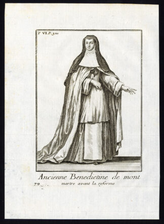 Antique Religious Print-BENEDICTINE-MONT MARTRE-MONASTERY-FRANCE-Helyot-1792