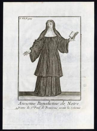 Antique Religious Print-BENEDICTINE-ST PAUL DE BEAUVAIS-NUN-FRANCE-Helyot-1792