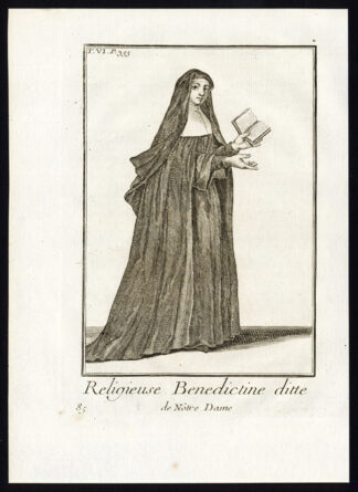 Antique Religious Print-BENEDICTINE NUN-NOTRE DAME-MONASTERY-Helyot-1792