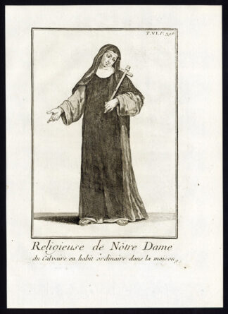 2 Antique Religious Prints-NUN-NOTRE DAME DE CALVAIRE-MONASTERY-Helyot-1792
