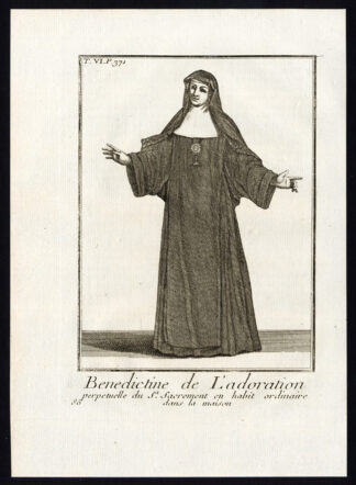 2 Antique Religious Prints-ADORATION PERPETUELLE DU ST SACREMENT-NUN-Helyot-1792
