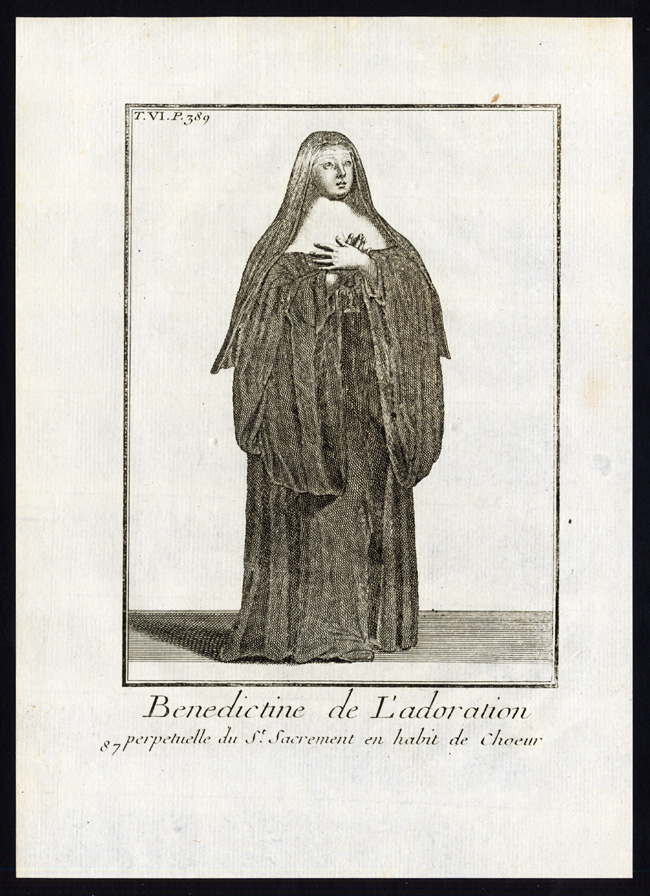 , 2 Antique Religious Prints-ADORATION PERPETUELLE DU ST SACREMENT-NUN-Helyot-1792, Pictura Antique Prints