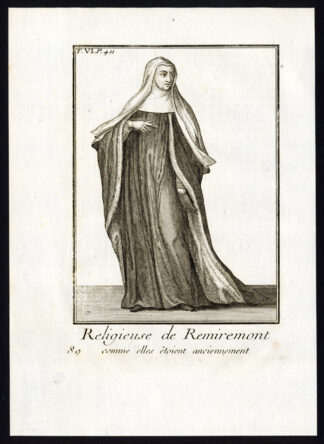 2 Antique Religious Prints-NUN-REMIREMONT-MONASTERY-FRANCE-Helyot-1792