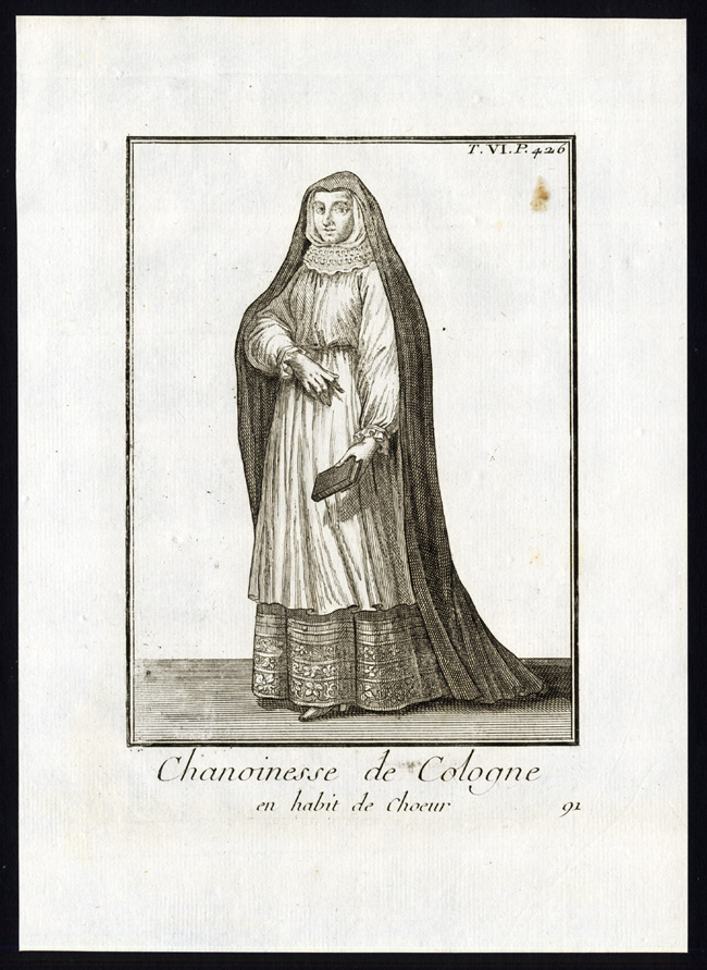 , Antique Religious Print-NUN-COLOGNE-KOLN-MONASTERY-GERMANY-Helyot-1792, Pictura Antique Prints
