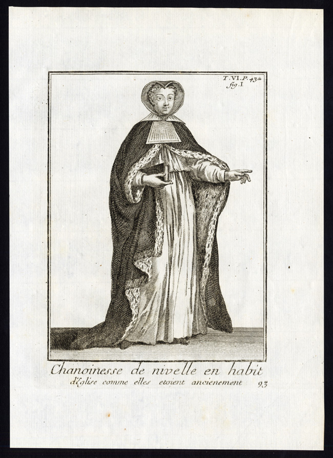 , 2 Antique Religious Prints-NUN-NIVELLE-MONASTERY-FRANCE-Helyot-1792, Pictura Antique Prints