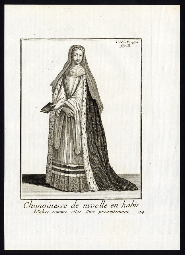 , 2 Antique Religious Prints-NUN-NIVELLE-MONASTERY-FRANCE-Helyot-1792, Pictura Antique Prints