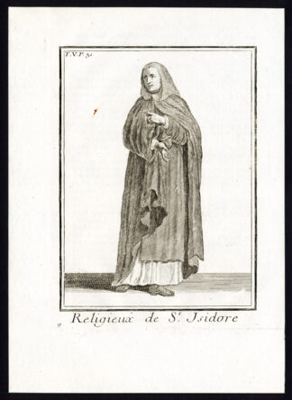 2 Antique Religious Prints-ORDER OF SAINT ISIDORE-MONK-NUN-Helyot-1792