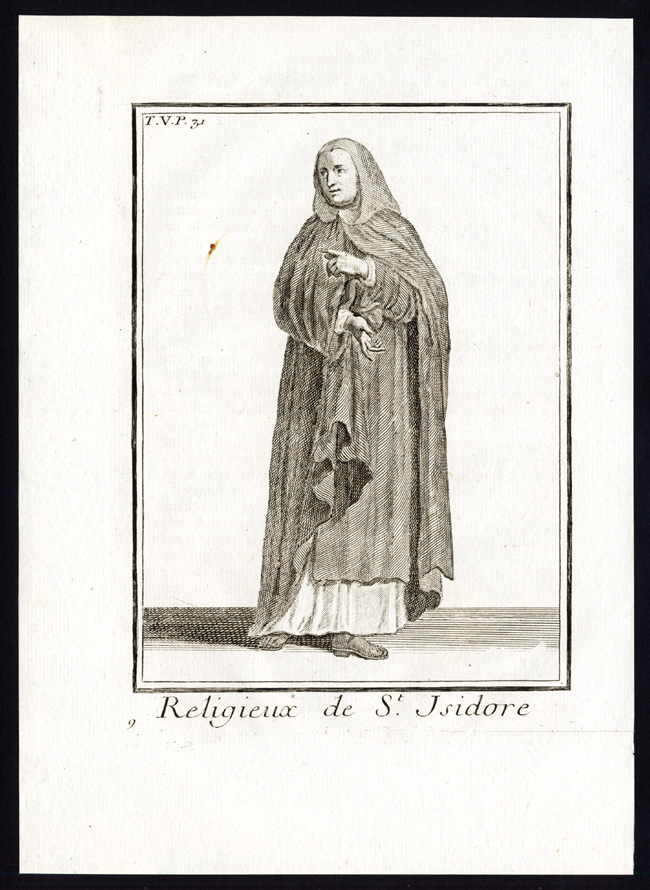 , 2 Antique Religious Prints-ORDER OF SAINT ISIDORE-MONK-NUN-Helyot-1792, Pictura Antique Prints