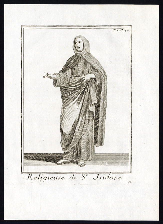 , 2 Antique Religious Prints-ORDER OF SAINT ISIDORE-MONK-NUN-Helyot-1792, Pictura Antique Prints