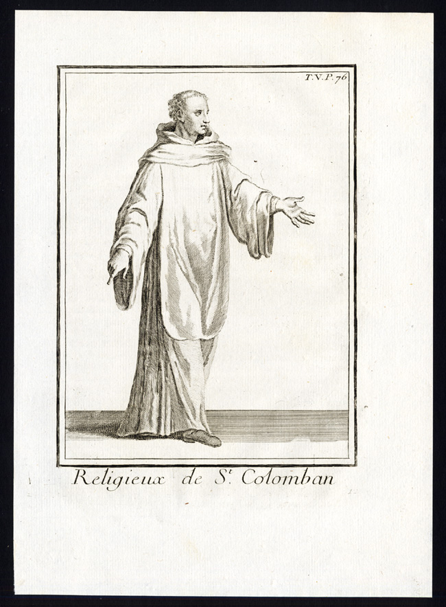 , 2 Antique Religious Prints-ORDER OF SAINT COLOMBAN-FRANCE-NUN-MONK-Helyot-1792, Pictura Antique Prints
