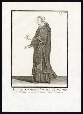 2 Antique Religious Prints-BENEDICTINE ORDER-SAINT DENIS-FRANCE-MONK-Helyot-1792
